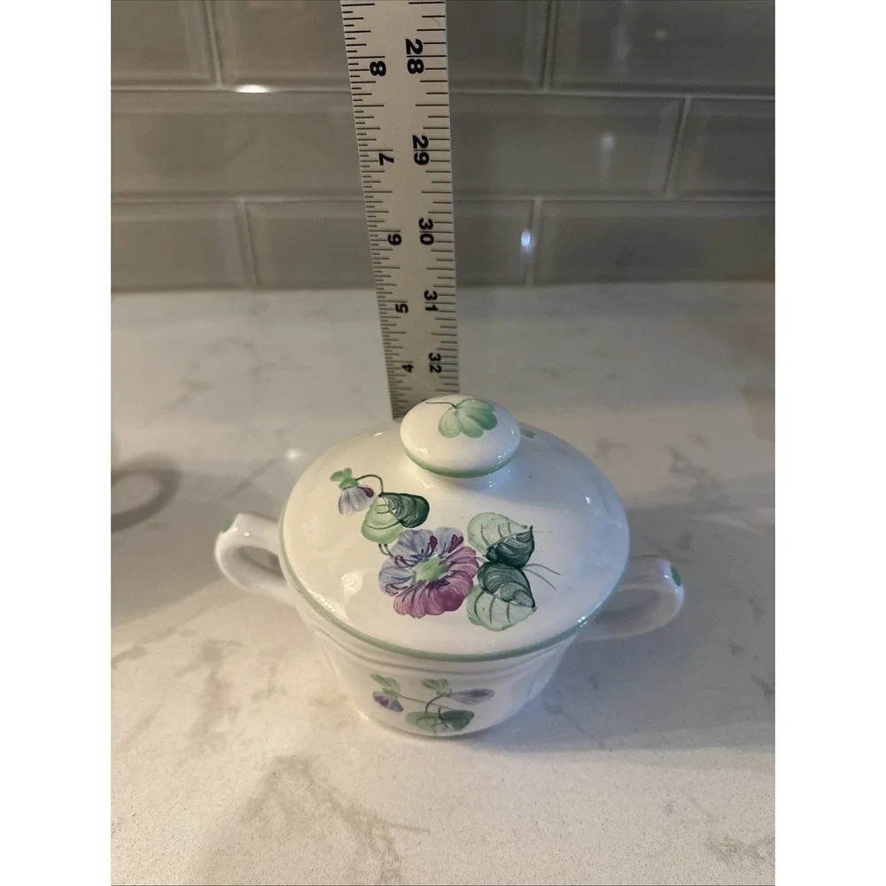 Herend Village Pottery Made In Hungary VIOLETS Pattern Sugar & Creamer Set‎